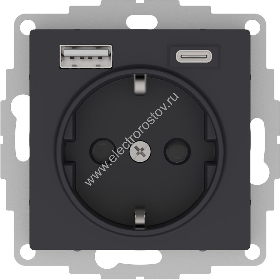 AtlasDesign Карбон Розетка + USB Розетка A+C 1x5 В/2,4А; 3,0 А; 2х5В/1,5А Schneider Electric