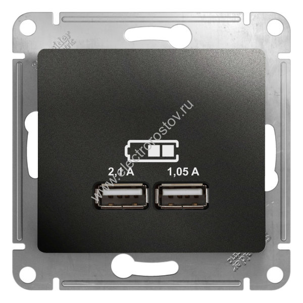 Glossa Антрацит Розетка USB A+A; 5В/2,1А; 2x5В/1,05А Schneider Electric