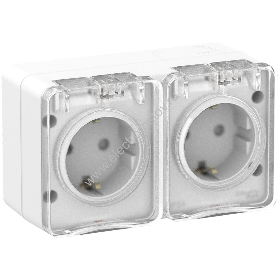 AtlasDesign Profi54 Белый Розетка 2-я с/з со шторками IP54 Schneider Electric