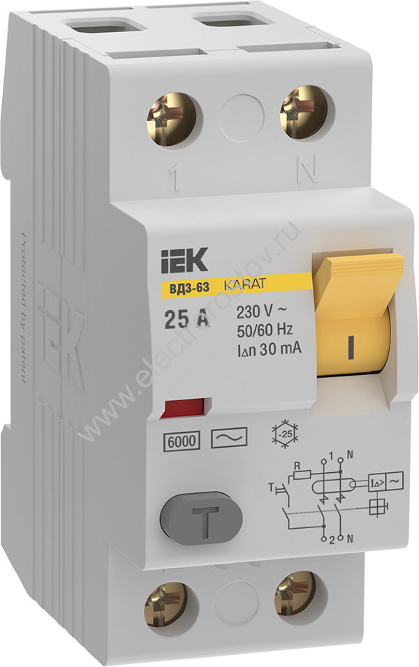 IEK KARAT УЗО KARAT ВД3-63 2P 25А 30мА 6кА тип AC
