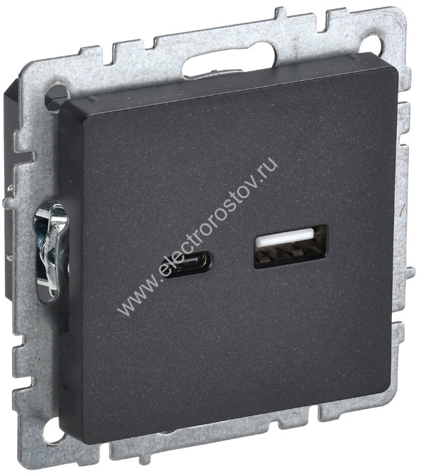 IEK BRITE BASE Черный Розетка USB A+C 18Вт РЮ11-1-БрЧ