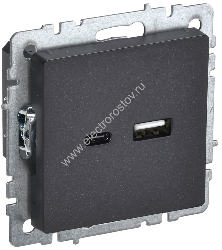 IEK BRITE BASE Черный Розетка USB A+C 18Вт РЮ11-1-БрЧ