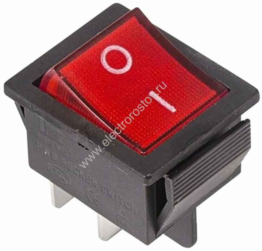 Клавишный выключатель 250V 20А (4с) ON-OFF красный