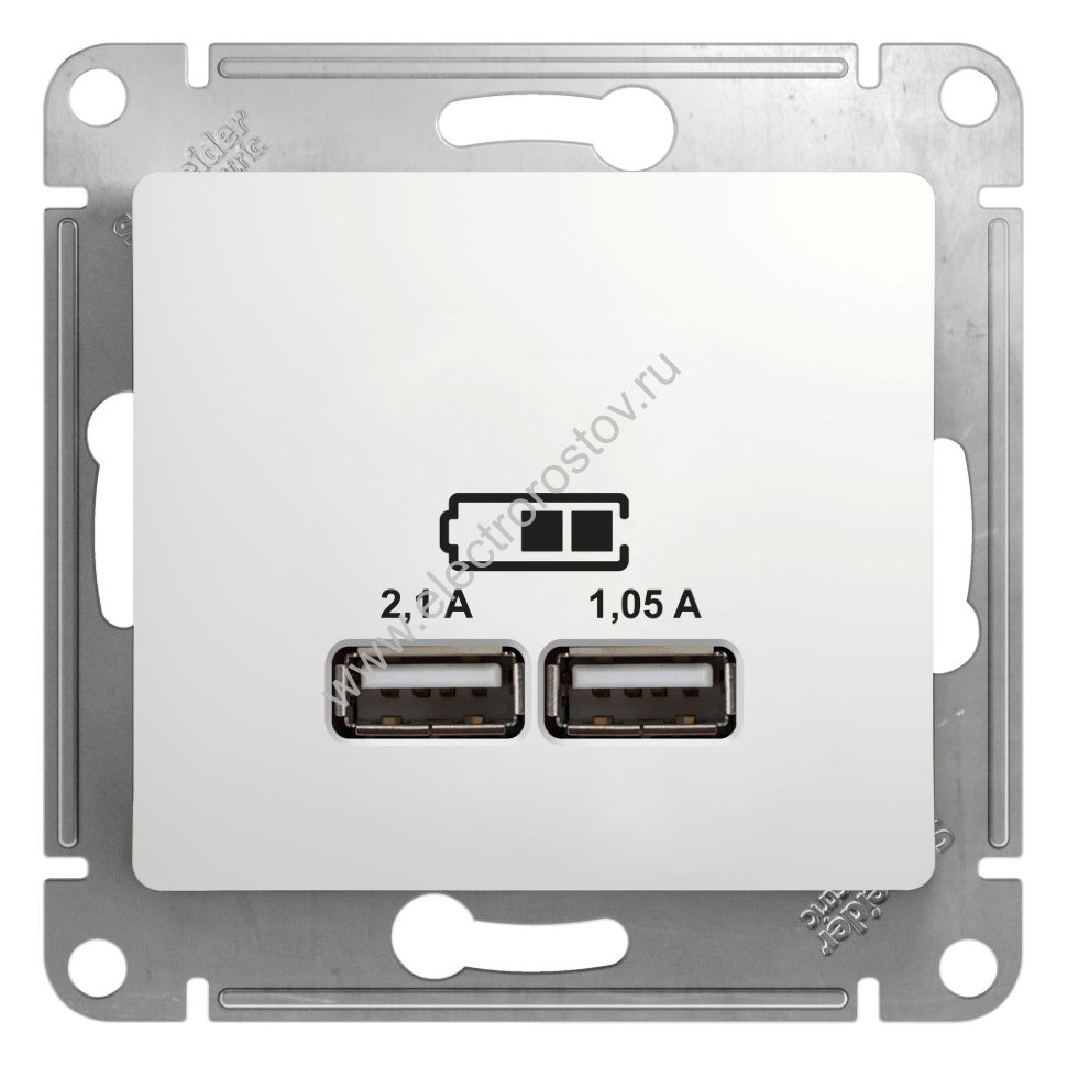 Glossa Белый Розетка USB A+A; 5В/2,1А; 2x5В/1,05А Schneider Electric