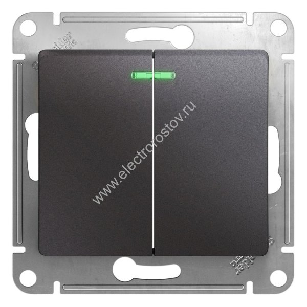 Glossa Графит Выключатель 2-клавишный с подсветкой Schneider Electric